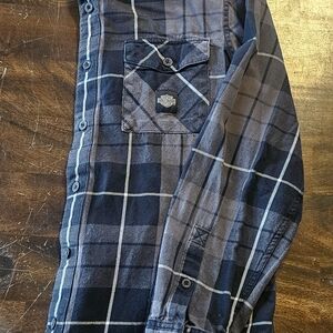 Harley-Davidson Blue & Gray Plaid Long-Sleeve Button-Up Shirt